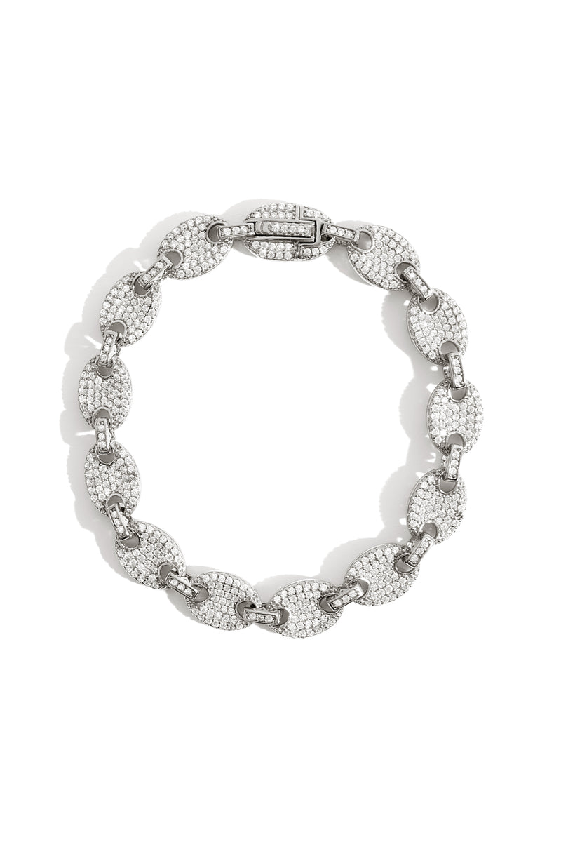 Coffee Bean Pavé Bracelet in Silver